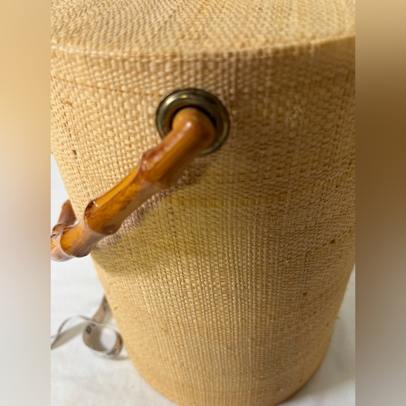 VINTAGE MCM 60s Collectible Americana Faux Bamboo Handles Cane Woven Ice Bucket - Picture 9 of 11